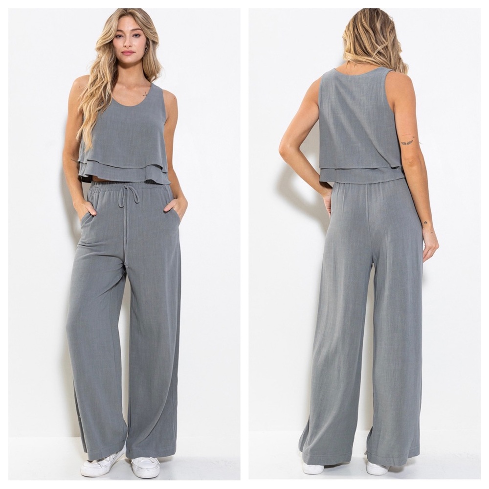 36 Linen Sleeveless Top and Pants Set - Picture 3 of 5